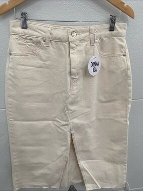 Donna Ida Cream Denim Pencil Skirt